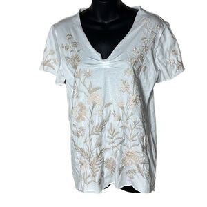 Johnny was Marseille pleat front tee embroidered white cream new small boho